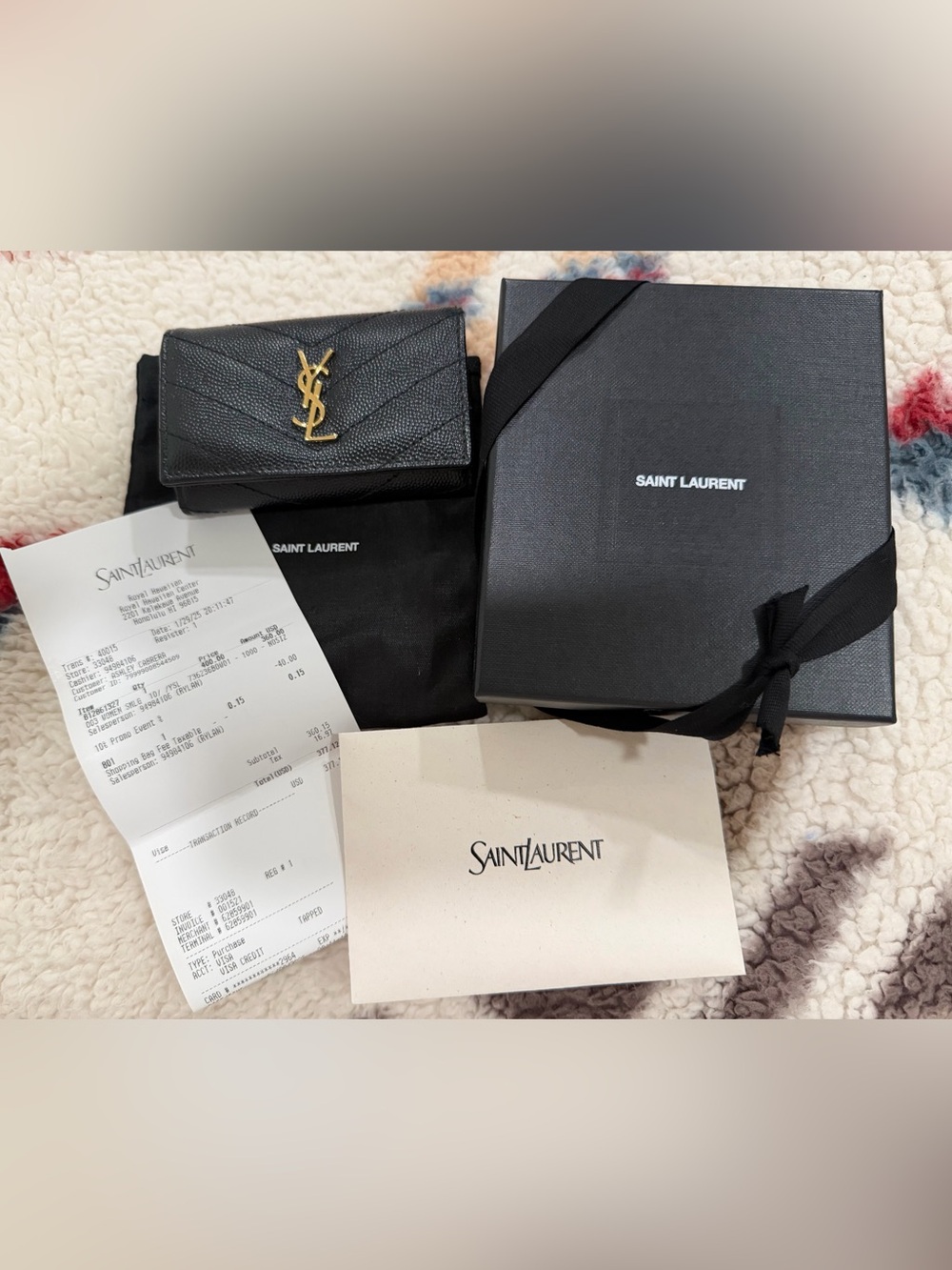 SAINT LAURENT CASSANDRE SLIM KEY CASE IN GRAIN DE POUDRE LEATHER